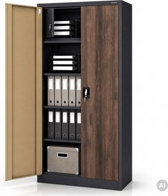 Szafa metalowa ze schowkiem antracytowa/orzech, 900x1850x450 mm: TOMASZ Eco Design