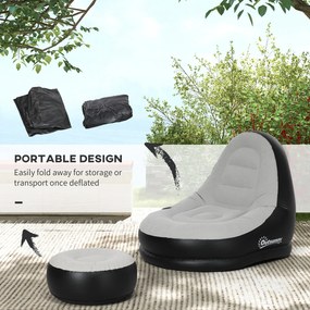 Outsunny Fotel Nadmuchiwany Fotel Ogrodowy, 125 x 100 x 87 cm, Szary + Czarny