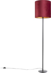Lampa stojąca czarna z czerwonym aksamitnym abażurem ze złotem 40 cm - Simplo