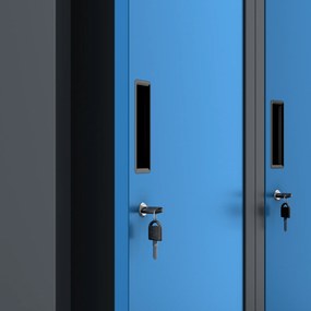 Szafka ubraniowa BHP antracytowo-niebieska: czterokomorowa KACPER, 800 x 1800 x 500 mm