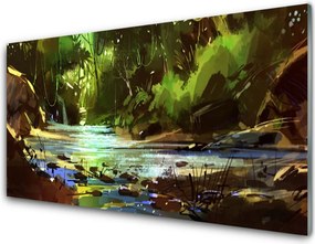 Szkło do Kuchni na Ścianę Kryształowe Jezioro W Lesie