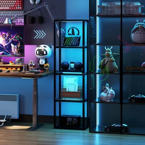 HOMCOM RGB lampa stojąca z szklanymi półkami, 4-poziomowa lampa LED z pilotem, synchronizacja muzyki, czarna