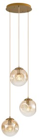 Lampa wisząca w stylu Art Deco mosiądz ze szkłem bursztynowym 3-źródła światła - Douglass ArtDeco Oswietlenie wewnetrzne