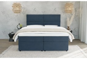 Ciemnoniebieskie łóżko boxspring ze schowkiem 140x200 cm Rico – Ropez