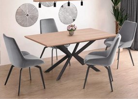 Prostokątny rozkładany stół Olivaro 160-200x90 cm - blat z okleiny naturalnej w kolorze dębu i metalowy czarny stelaż