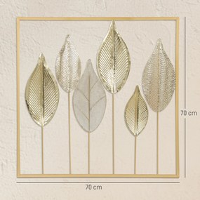 HOMCOM Metalowa rama z motywem liści, ozdoba ścienna, nowoczesny styl, w kolorze złotym | Aosom PL