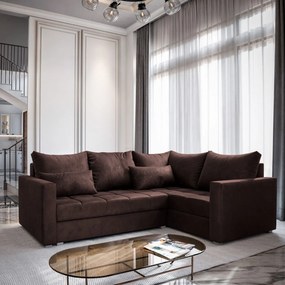 Masseno Narożnik LIRENO z funkcją spania i pojemnikiem na pościel Narozniki L, Rozkładana sofa - Brązowy, KRONOS 06