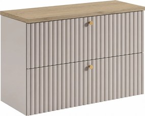 Szafka łazienkowa wisząca z blatem 80, kaszmir + blat jasny dąb, uchwyty w trzech kolorach, 80 x 44,4 x 58,6 cm