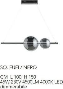 Ondaluce Fufi 45W ściemnialna lampa wisząca LED z metalu i dmuchanego szkła, 4000K, kolor czarny