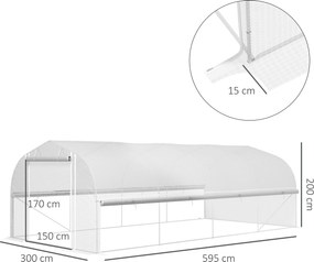 Outsunny Szklarnia 6x3x2 m, z 8 oknami, drzwiami, siatkami przeciw owadom, metalową ramą, Biały