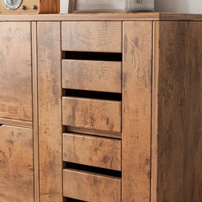 Rustykalna komoda z 4 szufladami i schowkiem z drzwiami z lamelami – 80 x 40 x 100 cm