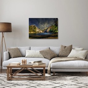 Obraz na szkle - krajobraz z jeziorem (70x50 cm)