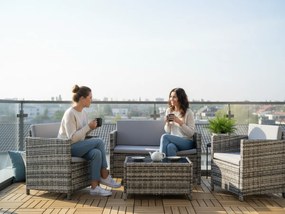 Zestaw mebli ogrodowych z technorattanu ( 2 x fotel, sofa + stolik) CALMO szary