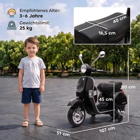 AIYAPLAY Elektryczny motocykl dziecięcy Vespa PX150 12V z akumulatorem litowym 35W 2 silniki 25° ograniczenie skrętu dla dzieci 3-6 lat | Aosom PL