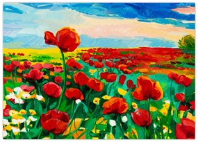 Obraz na szkle pola z makami (70x50 cm)