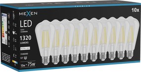 Mexen Vintis 10x żarówka filament LED E27, ST64, 10W, Neutralna - 4000K, 1320 lm, clear - L152-E27-1040-00x10