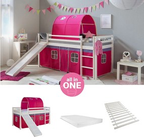 Łóżko piętrowe 207,5x110x219,5 cm Białe różowe