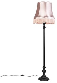 Lampa stojąca czarna z abażurem w stylu babci różowym - Classico
