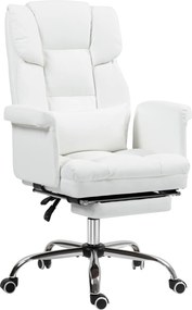 HOMCOM Ergonomiczny fotel biurowy z regulacją wysokości 48-56 cm nachylanym oparciem i podnóżkiem 69 x 65 x 107-115 cm biały | Aosom PL