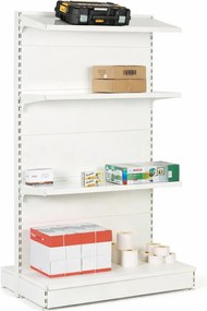 Regał sklepowy obustronny, pełne ścianki, 1600 x 1000 x 900 mm, dodatkowy, biały