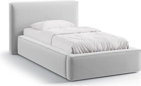 Tapicerowane łóżko jednoosobowe ze schowkiem i stelażem 90x200 cm w kolorze srebra Jodie – Micadoni