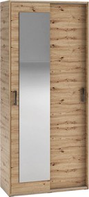 Masseno Garderoba BENVENO 90 cm, Modna Szafa z lustrem do Przedopokoju, Dąb artisan