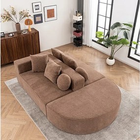 Modułowa panoramiczna sofa 5-osobowa - z tkaniny Chenille brązowa - z 6 poduszkami - 263x171x66cm