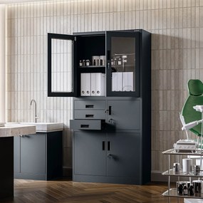 Biurowa szafa metalowa z sejfem na akta i dokumenty FILIP, 900 x 1850 x 400 mm, antracytowa