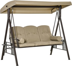 Outsunny huśtawka ogrodowa 3osobowa z daszkiem przeciwsłonecznym poduszka metal poliester khaki 116x206x183cm | Aosom PL