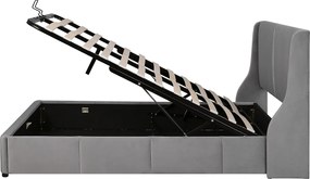 Łóżko ze schowkiem i zagłówkiem - 140 x 190 cm - aksamit - styl nowoczesny - dla dorosłych - szare