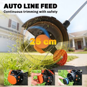 Outsunny Akumulatorowa podkaszarka 21 V z 2 x 4,0 Ah akumulatorami i ładowarką, szerokość cięcia 25 cm, regulowany teleskopowy uchwyt | Aosom PL