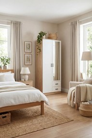 Skandynawska szafa z lustrem dąb sonoma + biały G8-S33