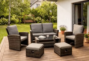 Zestaw mebli ogrodowych Arachi 2 fotele + sofa + stolik + 2 pufy szary taras balkon ogród