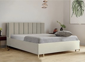 Łóżko tapicerowane MALIBU, wezgłowie, obicie MONOLITH, pojemnik na pościel, podnośnik gazowy, wysokość spania 39 cm, 120x200 cm, Popielaty