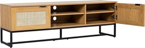 Loftowa szafka RTV w kolorze drewna Capri z naturalnym rattanem