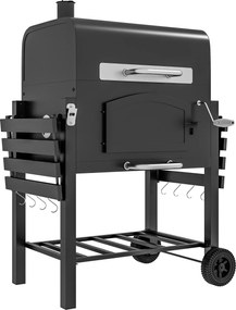 Outsunny Grill węglowy BBQ Smoker z regulowanym basenem węglowym, bocznymi półkami, 124 x 66 x 112 cm, Czarny