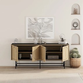 Czarna niska komoda w dekorze dębu 187x77,5 cm Giana – Marckeric