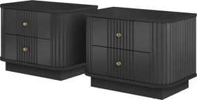 Zestaw szafek nocnych Vesper 56 cm na cokole - czarny / złote uchwyty