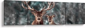 Obraz - Jeleń i łania w zaśnieżonym lesie (170x50 cm)