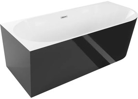 Mexen Mia wanna wolnostojąca narożna lewa 160 x 80 cm, biała/czarna, przelew chrom - 52691608075L-01
