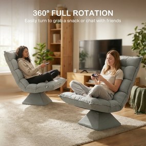 HOMCOM Fotel do czytania i relaksu, obrotowy, w wyglądzie aksamitu, 62 cm x 70 cm x 95 cm, Jasnoszary