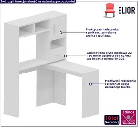 Białe rozkładane biurko z nadstawką - Tafos