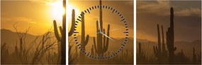 Obraz - Kaktusy Saguaro (z zegarem) (90x30 cm)