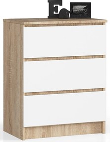 Komoda AKORD K60 Dąb Sonoma 60 cm 3 szuflady kolor Biały mat 60x40x77 cm