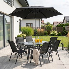 Zestaw Mebli Ogrodowych NEBRASKA Szary 6 Krzeseł Stół Tarasowy Parasol Nowoczesny