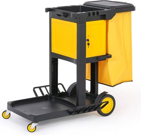 Profesjonalny wózek sprzątający z uchwytami na mopy, szafką i workiem z pokrywą, 1120 × 710 × 990 mm