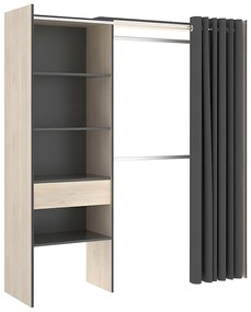 Rozkładana garderoba LAURENT – dł. 110/160 cm – kolor: dębowy i antracytowy