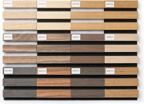 Wzornik paneli akustycznych – zestaw 12 próbek o wymiarach 12 × 12 cm