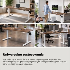 Biurko elektryczne z regulacją wysokości ergonomiczne białe/orzech,1600x800 mm: ARIA