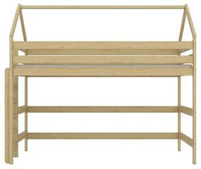 Łóżko domek na antresoli TOBI 1 160x80 sosna naturalna lakierowana  KOCOT KIDS